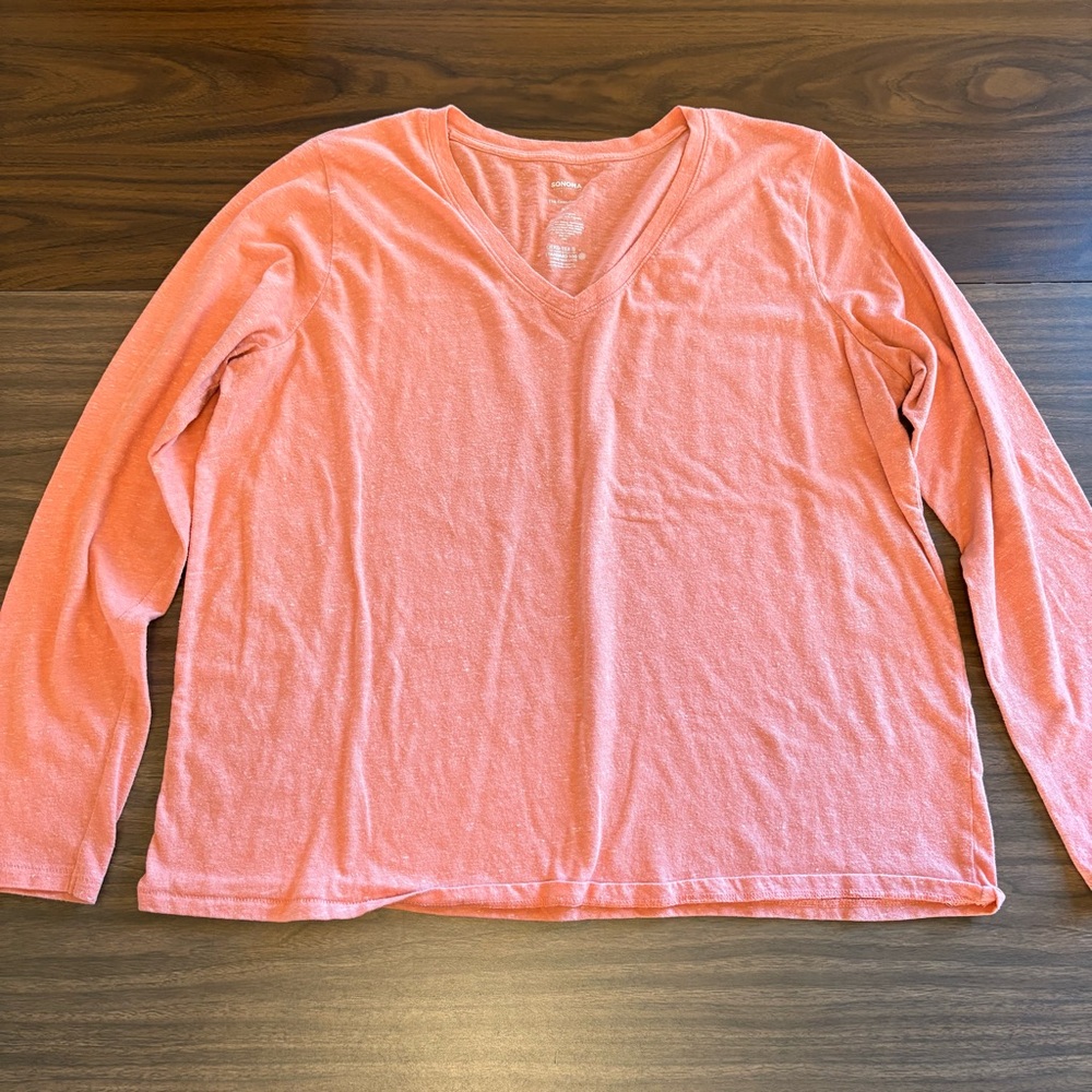 Sonoma Coral Pink Long Sleeve V-Neck Tee